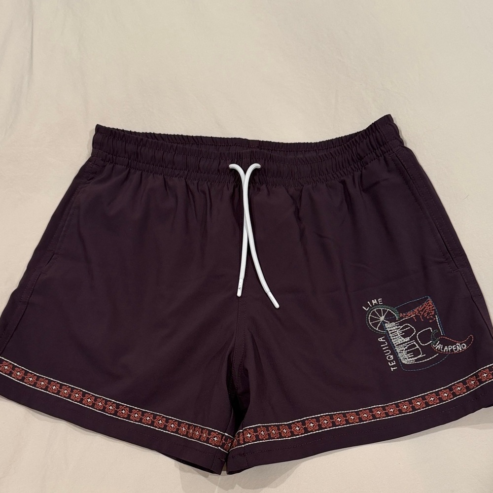 Abercrombie & Fitch Plum Athletic Drawstring Shorts with Embroidered Detail